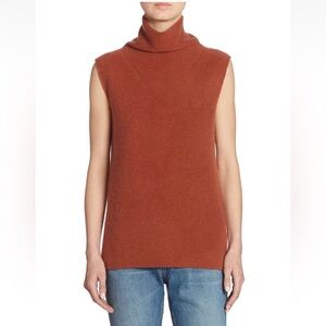 Vince Split Side‎ 100% Cashmere Sleevless Turtleneck In Rust Sz S
